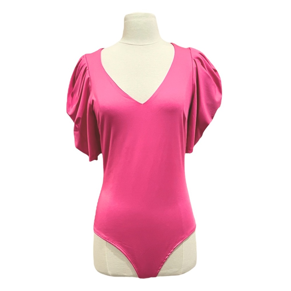Live in the Moment Pink V Neck Puff Sleeve Bodysuit Size Large - Picture 2 of 14